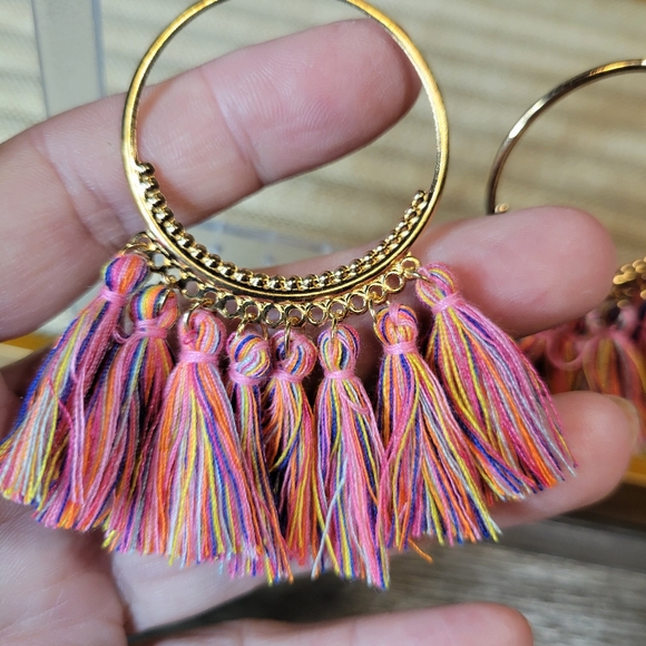 Pink & Turquoise Costume Jewelry Set Earrings, Beaded Bangle, Handmade Bracelet - Picture 9 of 9